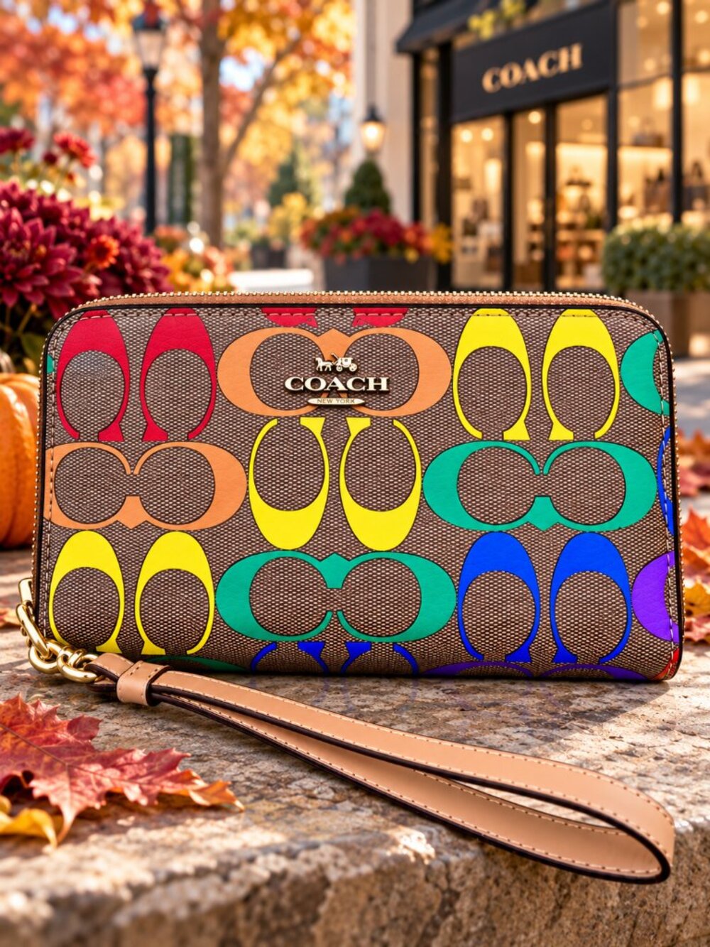 COACH Rainbow Signature Canvas Long Zip Around Wallet Pride Wristlet NEW LIMITED